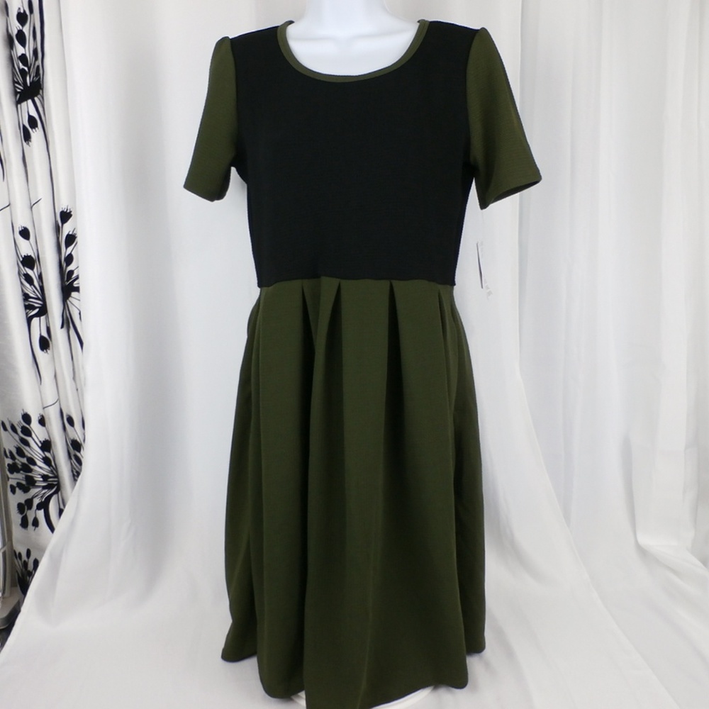 LuLaRoe Amelia Olive Black Zipper Back Dress NWT M